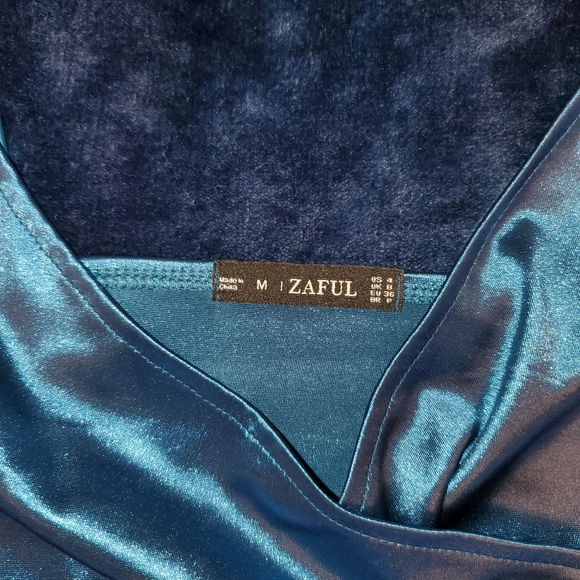 Peacock Blue Cami Draped Crossover Slip Dress - Picture 8 of 14